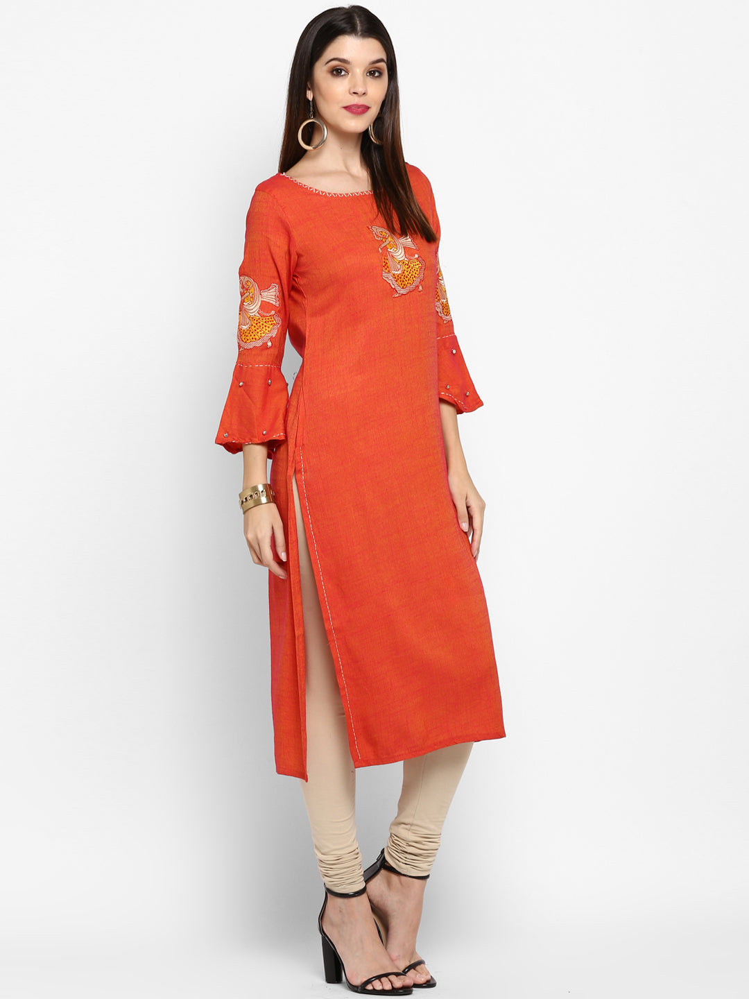 Women's Orange Color Rayon Straight Kurta  (1Pc)
