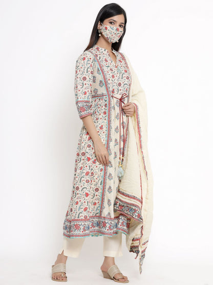 Women's Printed Flared Kurta Pant Dupatta Set