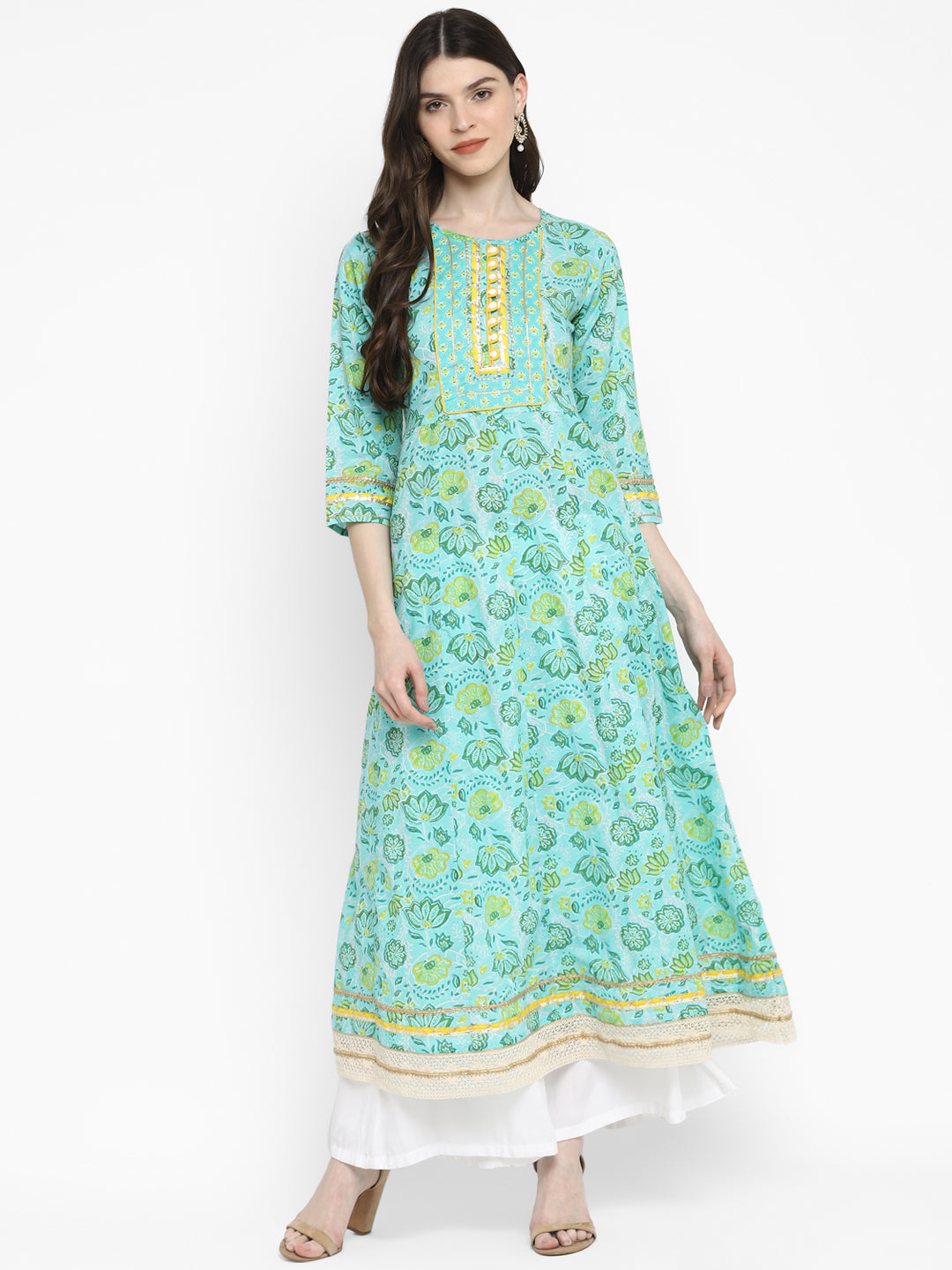 Women's Light Blue Anarkali Cotton Kurta By Vbuyz (