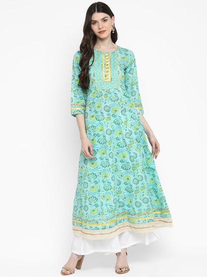 Women's Light Blue Anarkali Cotton Kurta By Vbuyz (
