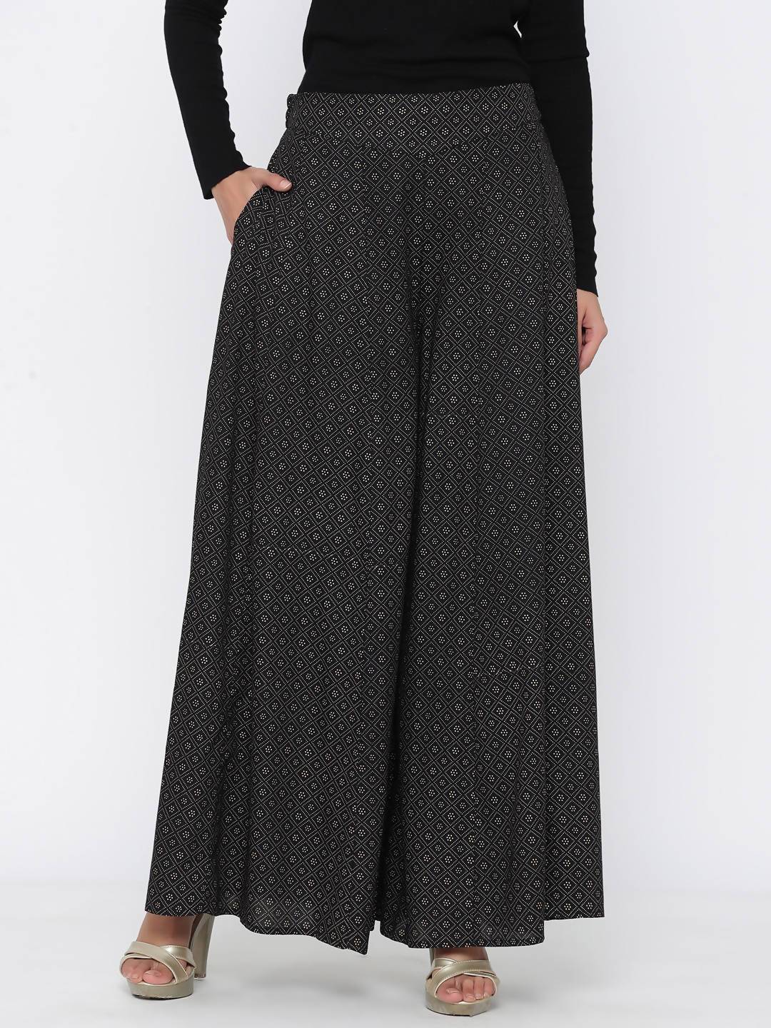 Buy_Women's_Black_Rayon_Printed_Flared_Palazzo_Online_Trendia