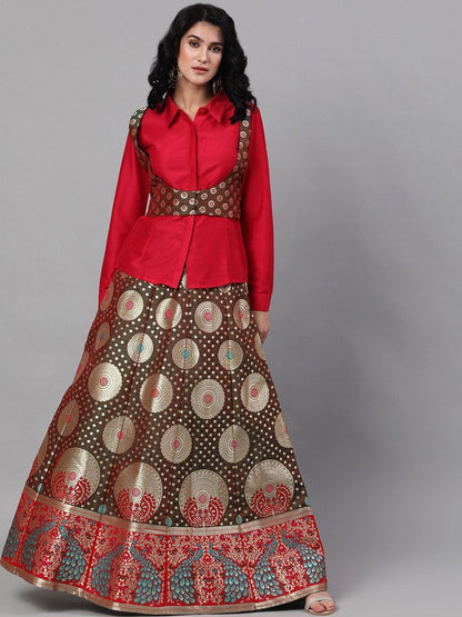 Women's Olive Green Ready to Wear Lehenga with Blous