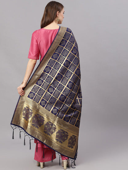 Women's Navy Blue Zari Worked Dupatta