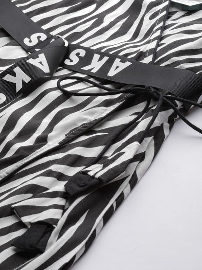 Women's  White & Black Animal Printed Wrap Dress