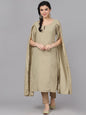 Women's  Taupe & Gold-Coloured Printed Straight Kurta