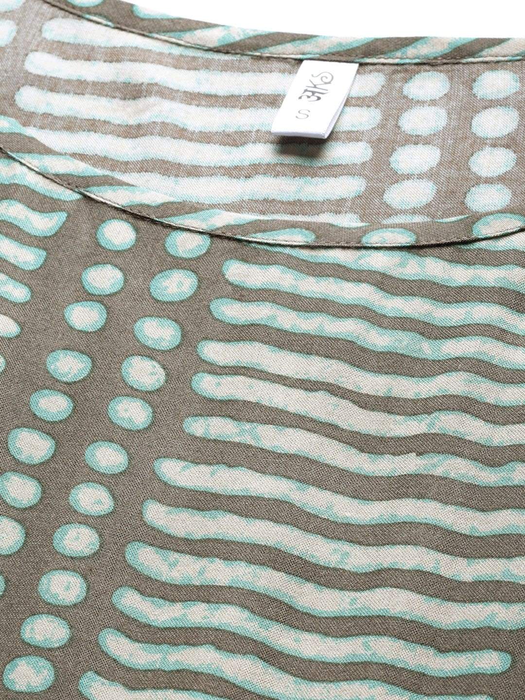 Women's  Taupe & Green Printed Maxi Dress