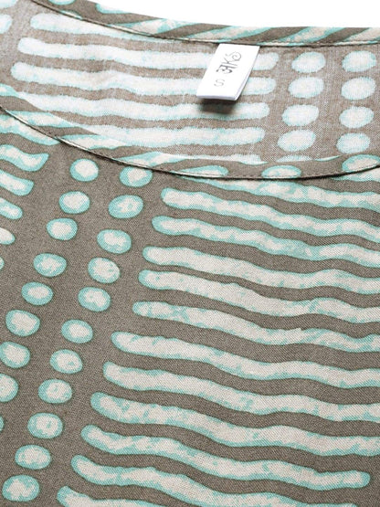 Women's  Taupe & Green Printed Maxi Dress