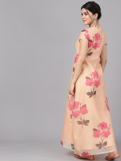 Women's  Cream-Coloured Printed Maxi Dress