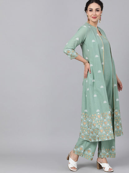 Women's  Green Solid Kurta with Trousers