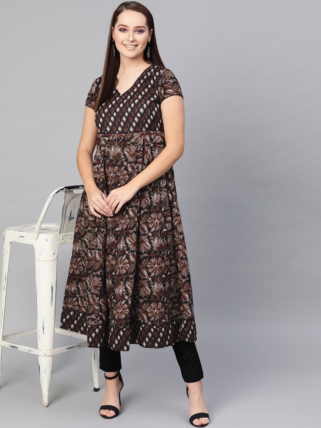 Women's  Multicoloured Floral Print Anarkali Kurta