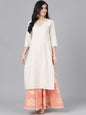 Women's  Off-White & Peach-Coloured Yoke Design Kurta with Skirt