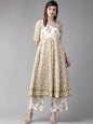 Women's  White & Olive Green Floral Print Angrakha Anarkali Kurta