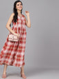 Women's  Rust Red & Off-White Checked A-Line Dress