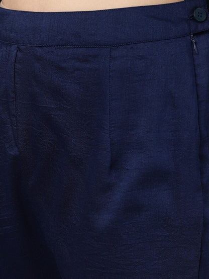 Women's  Navy Blue & Mauve Solid Kurta with Trousers & Dupatta