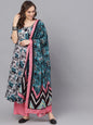 Women's  Blue & Pink Printed Made To Measure Kurta with Palazzos & Dupatta