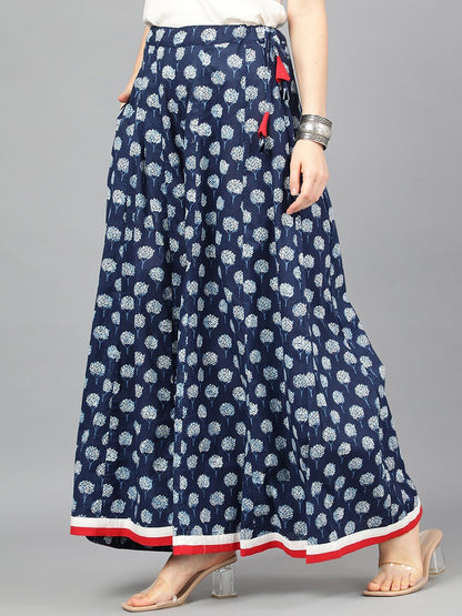 Women's  Blue & White Printed Flared Palazzos