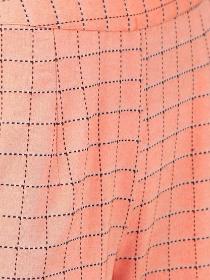 Women's  Brown & Peach-Coloured Embroidered Kurta with Trousers