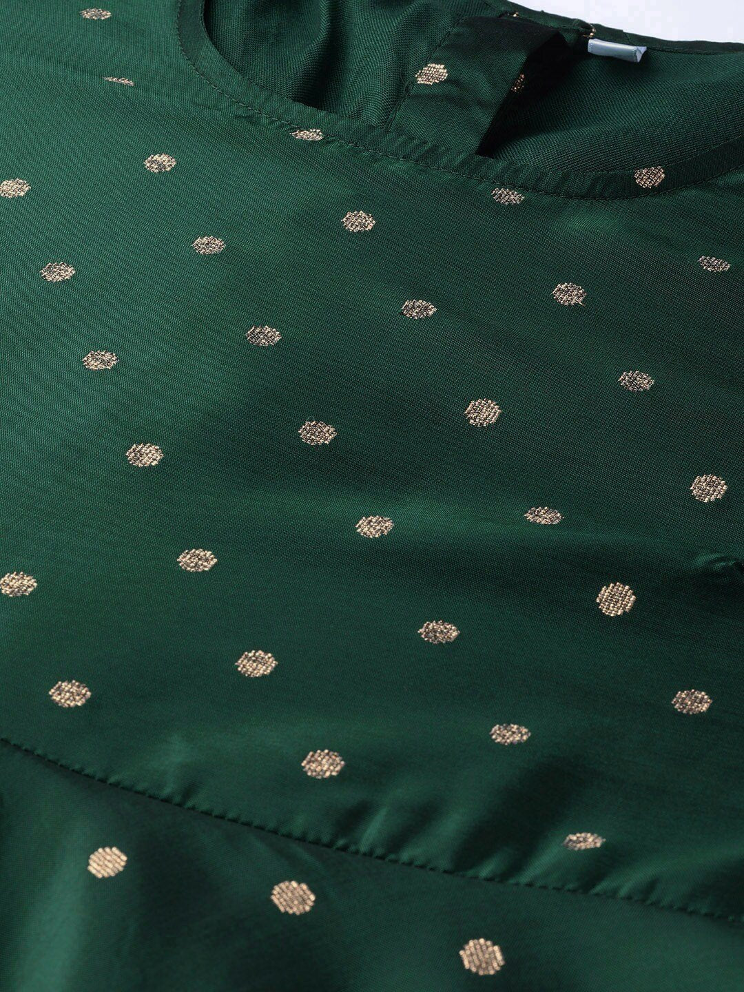 Women's  Green & Golden Woven Design Anarkali Kurta