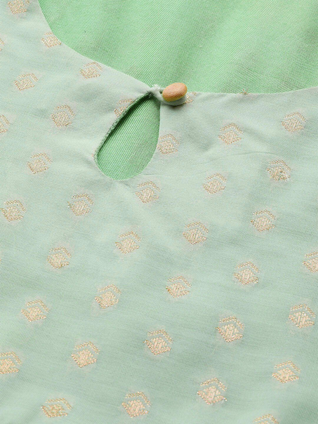 Women's  Green & Golden Woven Design Empire Anarkali Kurta