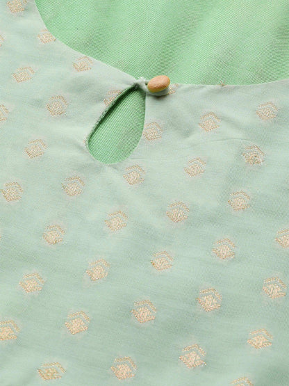 Women's  Green & Golden Woven Design Empire Anarkali Kurta