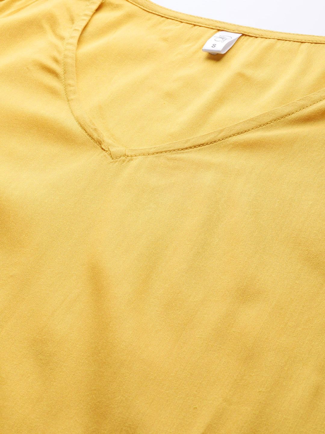 Women's  Mustard Yellow & Golden Solid Kurta with Trousers
