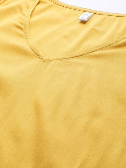 Women's  Mustard Yellow & Golden Solid Kurta with Trousers