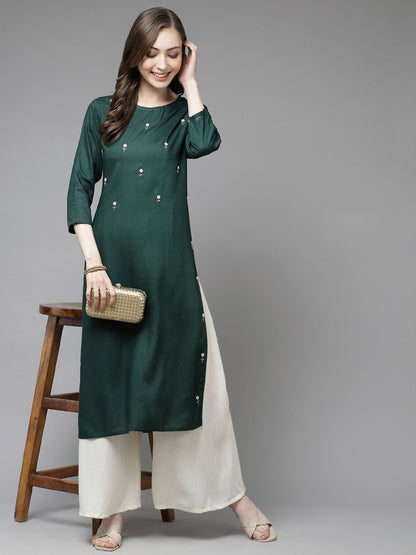 Women's Dark Green Embroidery Kurta