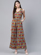 Women's  Olive Brown & Red Printed Basic Jumpsuit
