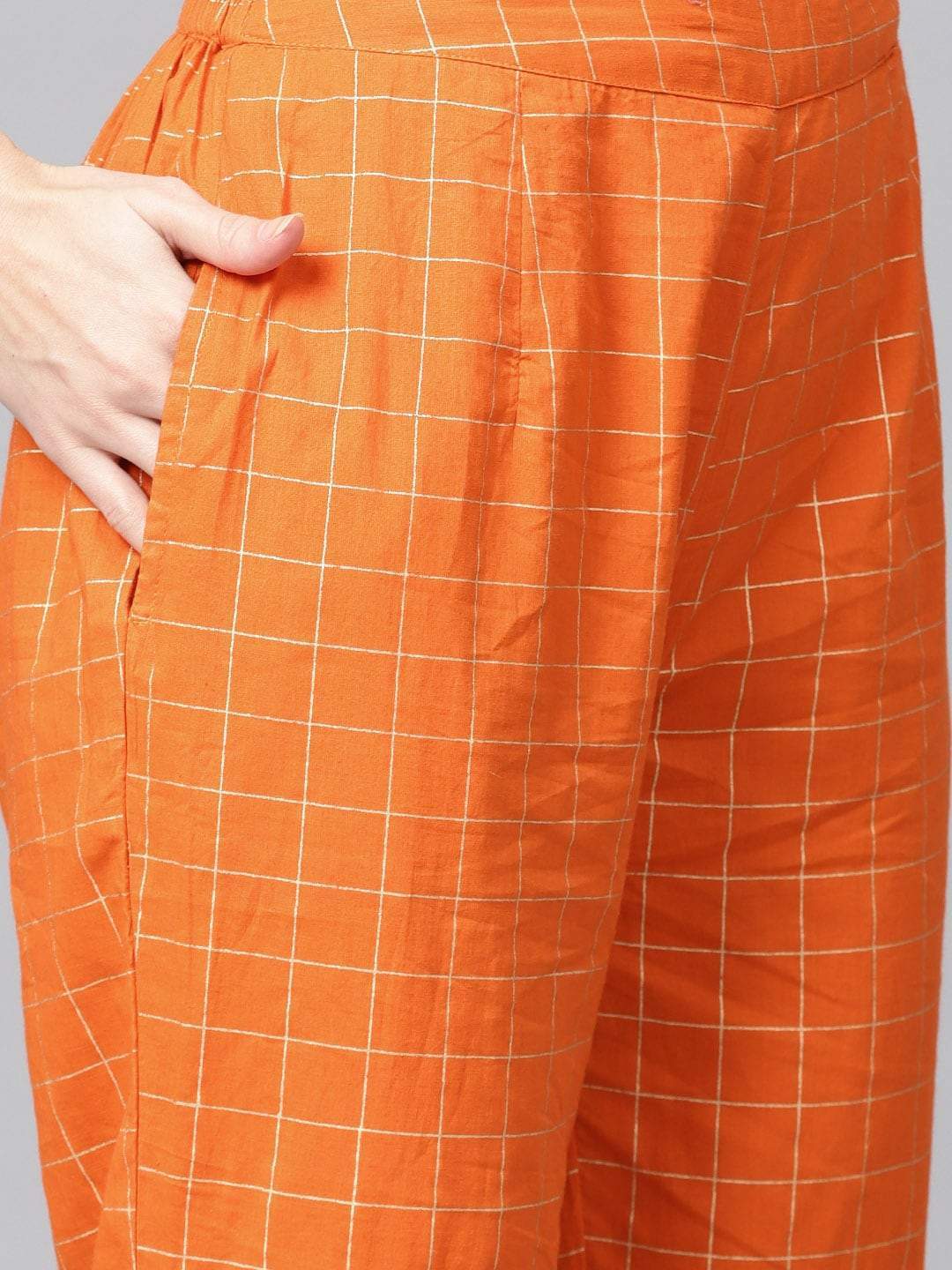 Women's  Orange & White Block Printed Kurta with Trousers & Dupatta