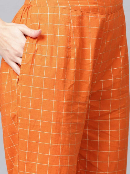 Women's  Orange & White Block Printed Kurta with Trousers & Dupatta
