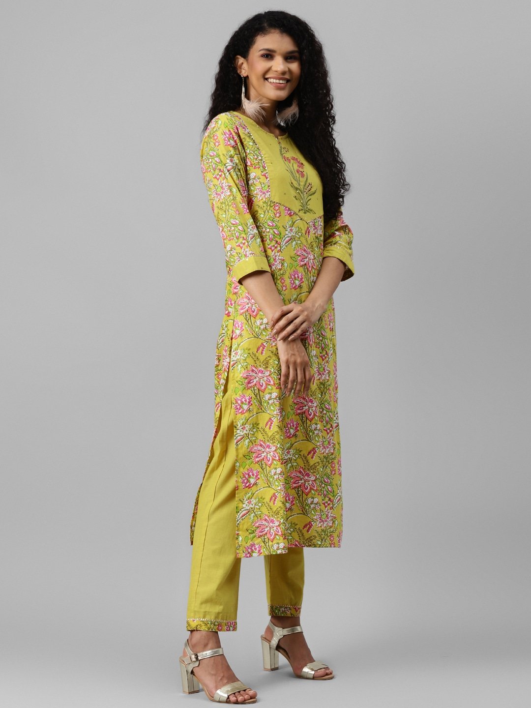 Women's Lime Green Printed Kurta Set