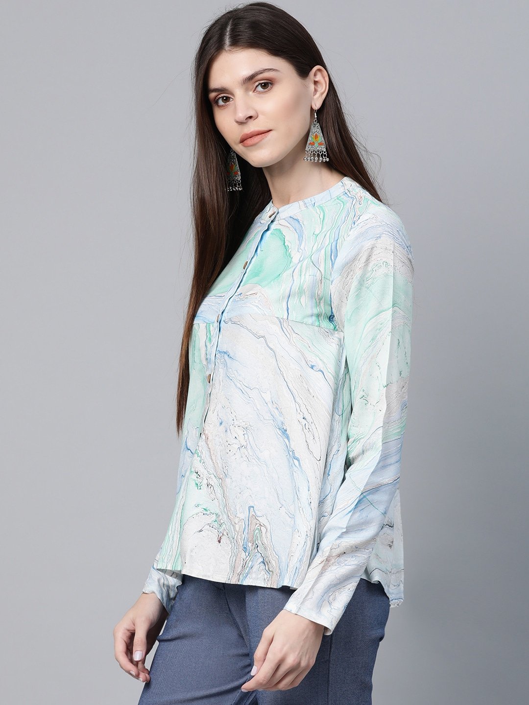 Women's Sea Green & Blue Printed Tunic