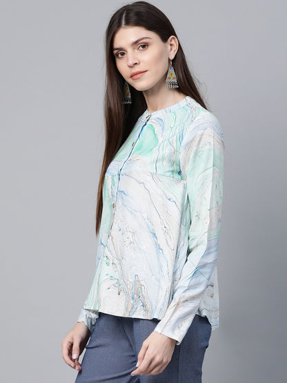 Women's Sea Green & Blue Printed Tunic