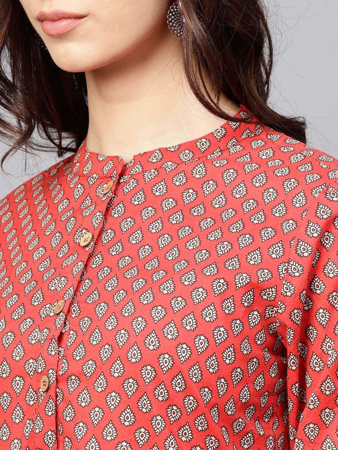 Women's Red & Off-White Printed Tunic