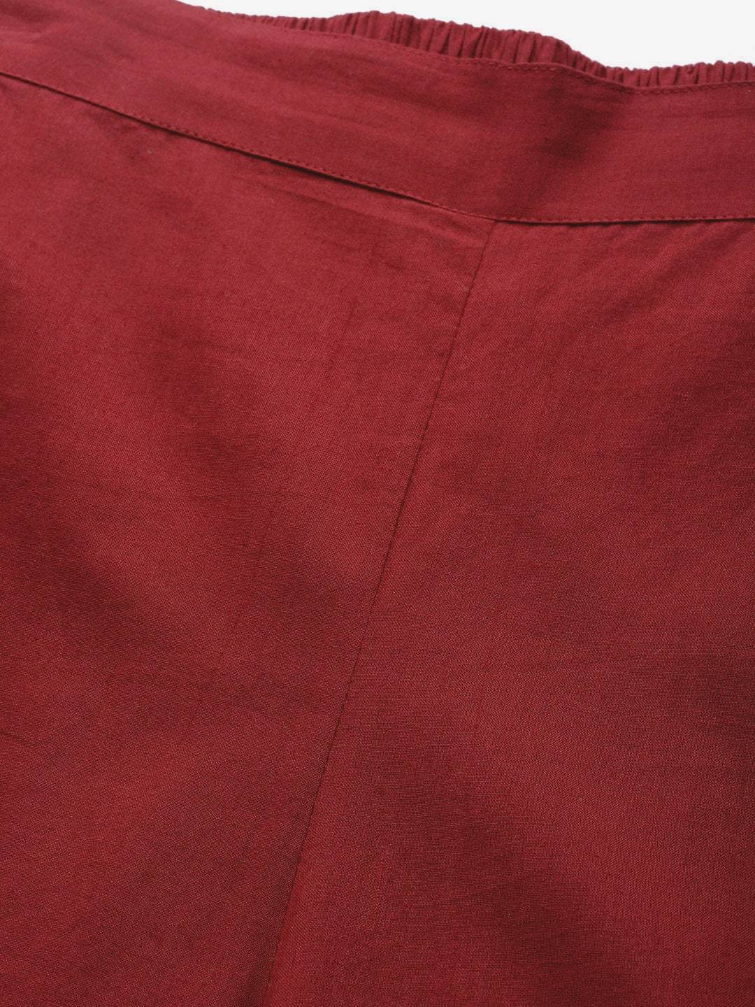 Women's  Maroon & Off-White Solid Kurta with Palazzos & Dupatta