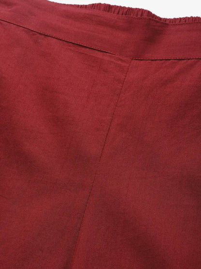 Women's  Maroon & Off-White Solid Kurta with Palazzos & Dupatta