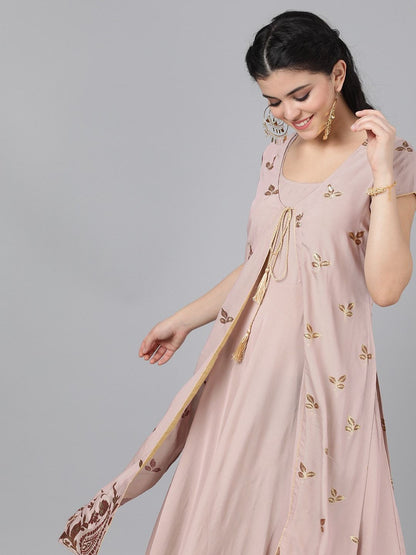 Women's  Nude-Coloured Printed Empire Dress
