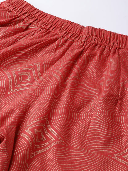 Women's  Rust Orange & Golden Printed Kurta with Palazzos