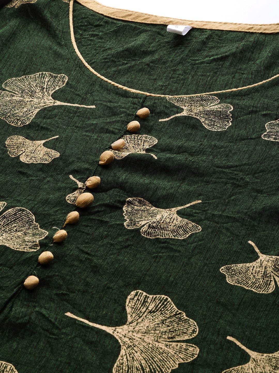Women's  Green & Golden Printed Kurta with Skirt