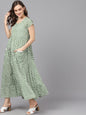 Women's  Green & White Striped Maxi Dress