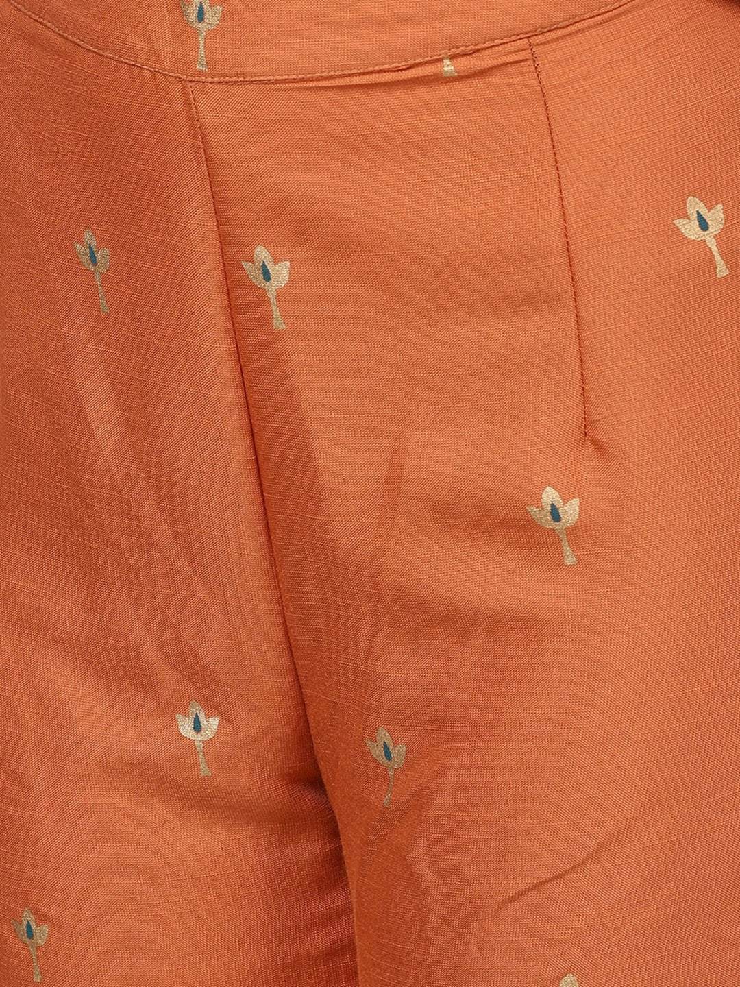 Women's  Grey & Orange Self Design Kurta with Sharara