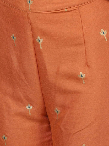 Women's  Grey & Orange Self Design Kurta with Sharara