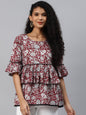 Women's Maroon & Offwhite Printed Top