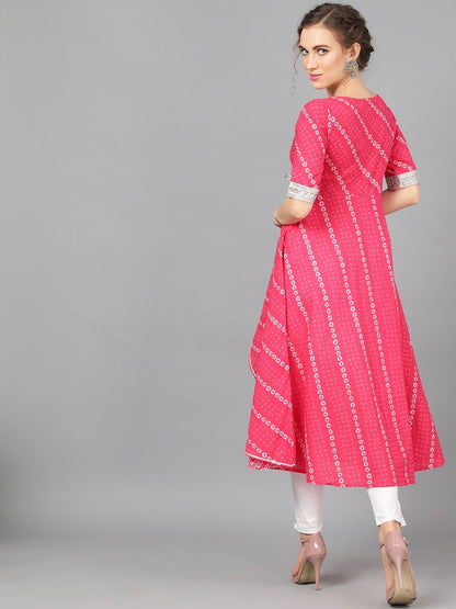 Women's  Pink & White Printed Anarkali Kurta