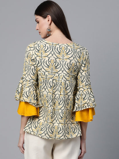 Women's Beige & Mustard Yellow Printed Tunic