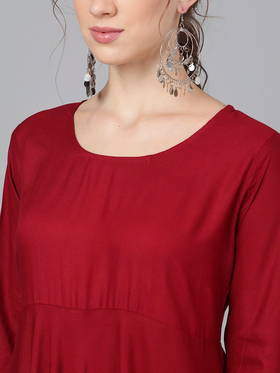 Women's  Maroon Black Solid Anarkali Kurta