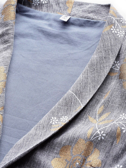Women's  Grey & Golden Printed Front Open Blazer