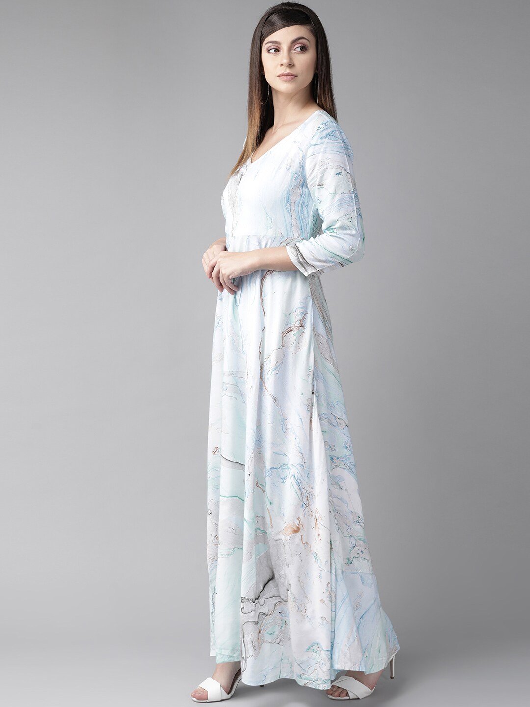 Women's  Sea Green & Blue Printed Maxi Dress