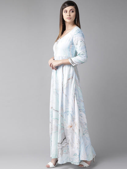 Women's  Sea Green & Blue Printed Maxi Dress
