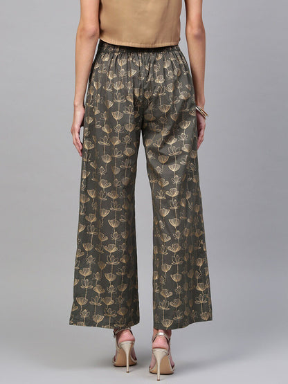 Women's  Grey & Golden Printed Straight Palazzos